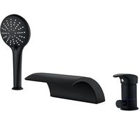 QHLMLL Miscelatore per vasca da bagno montato sul ponte, rubinetto a cascata, attacco doccia nero per rubinetti da vasca