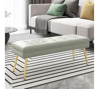 QHLMLL Modern Bedroom End of Bed Bench,Faux Leather Upholstered Ottoman Bench Seat with Metal Legs,Comfy Footstool Shoe Bench Multifunction Benches (Color : White, Size : 100x4