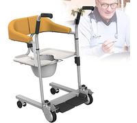 QHLMLL Patient Lift Wheelchair for Home, Portable Transfer Lifter w/180° Split Seat, Bedside Commode Bathroom Chair Manual Lift for Elderly Handicapped Seniors - Maximum Load 264lbs (Yellow)