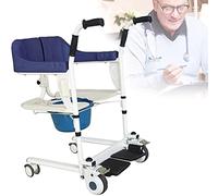 QHLMLL Patient Lift Wheelchair for Home, Portable Transfer Lifter w/180° Split Seat, Bedside Commode Bathroom Chair Manual Lift for Elderly Handicapped Seniors - Maximum Load 264lbs (Blue)