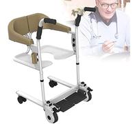 QHLMLL Patient Lift Wheelchair for Home, Portable Transfer Lifter w/180° Split Seat, Bedside Commode Bathroom Chair Manual Lift for Elderly Handicapped Seniors - Maximum Load 264lbs (Brown)