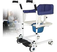 QHLMLL Patient Transfer Chair Handicapped Elderly Commode Bath Chair, Multifunctional Old Man Nursing Wheelchair Patient Lift for Nursing Paralyzed Elderly,Patient Lift Transfer Chair,Blue