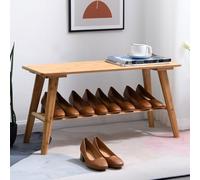 QHLMLL Simple Sitting Modern Storage Bench, Multifunctional Solid Wood Shoe-Wearing Stool Home Light Luxury Shoe Changing Stool for Entryway, Bedroom, Living Room, 100cm,Origin