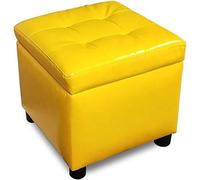 QHLMLL Wax Leather Cube Storage Footstool,Home Sofa Footrest Ottoman With Storage Box Ottoman For Doorway Change Shoe-Yellow 35x35x32cm(14x14x13inch)
