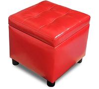QHLMLL Wax Leather Cube Storage Footstool,Home Sofa Footrest Ottoman With Storage Box Ottoman For Doorway Change Shoe-Red 35x35x32cm(14x14x13inch)