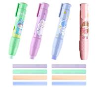 QHLWTT 4Pcs Cartoon Animal Retractable Click Eraser Set - Plastic Cylinder Retractable Pen-Style Eraser for Students, Teachers, Workers