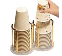 QHMMDCN Cup Holder Coffee Cups Rack with Bamboo Base Disposable Beverage Drinking Paper Cup Holder for Party Office Home Kitchen(Gold-B)