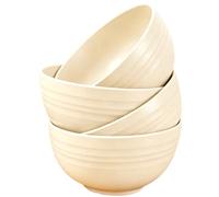QHNTXQD Unbreakable Cereal Bowls, 24 OZ Lightweight Plastic Bowl Set of 4, Reusable Soup Bowls for Rice Noodle Soup Snack Salad Fruit, Dishwasher & Microwave Safe (Beige)