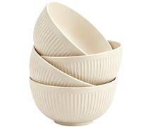 QHNTXQD Unbreakable Cereal Bowls, 24 OZ Lightweight Plastic Bowl Set of 4, Reusable Soup Bowls for Rice Noodle Soup Snack Salad Fruit, Dishwasher & Microwave Safe (Beige)