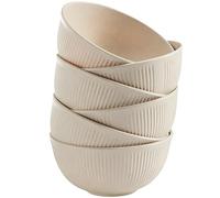 QHNTXQD Unbreakable Cereal Bowls, 24 OZ Lightweight Plastic Bowl Set of 6, Reusable Soup Bowls for Rice Noodle Soup Snack Salad Fruit, Dishwasher & Microwave Safe (Beige)