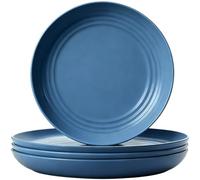 QHNTXQD Unbreakable Dinner Plates Set of 4, 23 cm Reusable Plastic Plates Lightweight Dessert Plate for Pizza, Pasta, Bread, Snack, Salad, Microwave and Dishwasher Safe (Dark Blue)