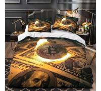 QHNZKJXPRL Bitcoin Coin Burning Comforter Cover 3D Design Printed All Season 3 Piece Bedding Set Zipper Quilt Cover Ultra Soft Washable for Kids Teens Adults Women Youth Super king（260x220cm）