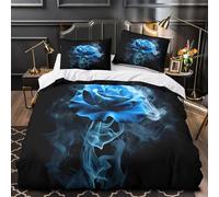 QHNZKJXPRL Blue Rose Comforter Cover 3D Design Printed Premium 3 Pcs Bedding Set Zipper mystical Floral Quilt Cover Super Soft Durable for Kids Girls Boys Adults Women Teens King（220x240cm）