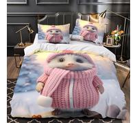 QHNZKJXPRL Cute Hedgehog Winter Comforter Cover 3D Design Printed Luxury 3 Piece Bedding Set Zipper Quilt Cover Super Soft All Season for Kids Teens Adults Women Youth Teenagers Single（135x200cm）