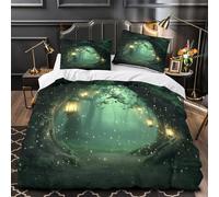 QHNZKJXPRL Enchanted Forest Path Quilt Cover 3D Print Machine Washable 3 Pieces Bed Set Hidden Zipper Comforter Cover Extra Soft Hypoallergenic for Adults Kids Teens Women Youth Single（135x200cm）