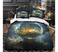 QHNZKJXPRL Fantasy Globe Comforter Cover 3D Design Printed Durable 3 Pcs Bedding Set Zipper Enchanted Forest Duvet Cover Luxury Washable for Kids Girls Boys Adults Women Teens Double（200x200cm）