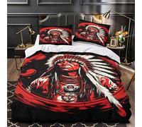 QHNZKJXPRL Native Chief Quilt Cover 3D Design Printed Luxurious 3 Pcs Bedding Set Zipper tribal Comforter Cover Super Soft All Season for Kids Adults Women Teens Youth Girls Double（200x200cm）