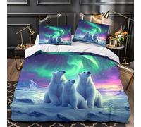 QHNZKJXPRL Polar Bears Under Aurora Comforter Cover 3D Design Printed Extra Soft 3 Piece Bedding Set Zipper Duvet Cover Hotel Quality Breathable for Kids Teens Adults Women Youth Teenagers