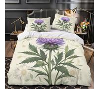QHNZKJXPRL Purple Thistle Flower Comforter Cover 3D Design Printed Premium 3 Pcs Bedding Set Zipper Duvet Cover Super Soft Hypoallergenic for Kids Girls Boys Adults Women Teens Single（135x200cm）