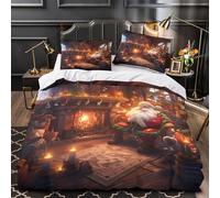 QHNZKJXPRL Santa Claus Cozy Scene Quilt Cover 3D Design Printed Super Soft 3-Piece Bedding Set Zipper Duvet Cover Luxury Durable for Teens Adults Kids Women Youth Boys Girls Double（200x200cm）