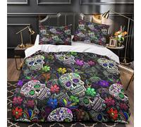 QHNZKJXPRL Sugar Skulls Comforter Cover 3D Print Machine Washable 3PCs Bed Linen Hidden Zipper colorful Folk Quilt Cover Extra Soft Durable for Teens Youth Adults Women Kids Boys Double（200x200cm）
