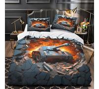 QHNZKJXPRL Tank Breaking Wall Comforter Cover 3D Design Printed Luxury 3PCs Bedding Set Zipper Digital Duvet Cover Extra Soft Easy Care for Teens Youth Teenagers Adults Women Kids King（220x240cm）