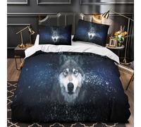 QHNZKJXPRL Wolf Face Comforter Cover 3D Design Printed Durable 3 Pcs Bedding Set Zipper Fantasy Digital Quilt Cover Luxury Breathable for Kids Girls Boys Adults Women Teens Single（135x200cm）