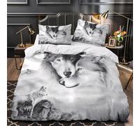QHNZKJXPRL Wolf Pair Love Comforter Cover 3D Design Printed Luxurious 3 Pcs Bedding Set Zipper Duvet Cover Super Soft Machine Washable for Kids Girls Boys Adults Women Teens Super king（260x220cm）