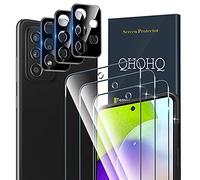 QHOHQ 3 Pack Screen Protector for Samsung Galaxy A52 4G/5G with 3 Packs Camera Lens Protector,Tempered Glass Film,9H Hardness - HD - Anti-Scratch - 2.5D Edge - Anti-Fingerprint - Easy Installation