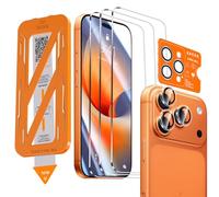 QHOHQ Pack of 3 for iPhone 17 Pro Max for Tempered Glass with 1 Set Camera Protection, Top 9H+ Hardness Glass Film, 1 Second Auto Install, Anti-Scratch, Anti-Fingerprint, Compatible with Case