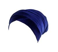 Qhome Luxury Pleated Velvet Turban Hijab Head Wrap Extra Long Tube Indian Headwrap Scarf Tie, Tjm-38-navy, IN