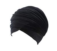 Qhome Luxury Pleated Velvet Turban Hijab Head Wrap Extra Long Tube Indian Headwrap Scarf Tie, Tjm-38-black, IN
