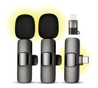 Qhot Wireless Microphones for iPhone iPad,[Lightning], Clip on Lapel Lavalier Bluetooth Microphone for Video Recording,Live Streaming,Tiktok,Vlog(iOS&USB-C/2Mic)