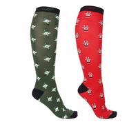 Qhp Christmas Riding Socks 2 Pack - UK 2 - 5 (EU 35 - 38) · Red Rudolf and Green Elf
