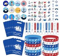 qhqqwzxqc 60PCS Nautical Party Favors Set Cruise Travel Tattoos, Nautical Rubber Bracelets, Nautical Badge, Nautical Keychains Summer Beach Pool Party Favors for Cruise Adventure Party Supplies