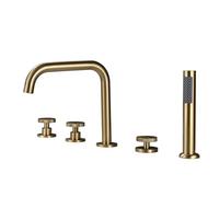 QHQQXN 5 Hole Shower Bath Mixer Taps Double Lever Bath Shower Mixer Tap Deck 360 Swivel Tap Brushed Gold Household faucets