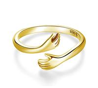 QHQQXN 925 Silver, 925 Silver Kramar Hands Open Ring Gold Plated Smyckes Hug Hands Statement Rings