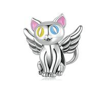 QHQQXN 925 Sterling Silber schwarz-weiße Katzen-Charm-Perlen für Armbänder, Katze, Hund, Faultier, Tierperlen, Schmetterling, Fee, Herz, baumelnde Anhänger-Charms