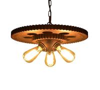 QHQQXN American Antique Wood Gear Chandelier Industrial Loft Creative Cbar Restaurant Lamp 1-Light or 3-Lights Chandelier Ceiling Lamp (Excluding) Device/Three Heads