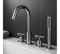 QHQQXN Bath Mixer Taps with Shower 4 Hole Bath Shower Mixer Tap Grey 360 Swivel Double Lever Pull Out Tap Household faucets
