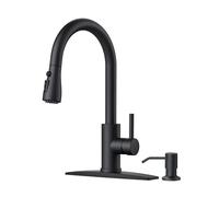 QHQQXN Black Kitchen Faucet with Soap Dispenser and Pull Down Sprayer, Bar High Arc Single Handle Classic 3 Modes Stainless Steel Faucet for Kitchen Sink Farmhouse RV Laundry Camper