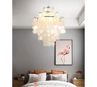 QHQQXN Ceiling Lights Dining Room Shell Piece Chandelier Hanging Lamp Made from Hundreds of Capiz Mother-of-Pearl Plates Pendant Lamp Living Room Bedroom Kitchen Island Pendant
