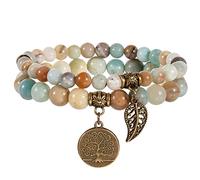 QHQQXN Chakra-Armbänder für Damen, Kristall-, natürliche Edelsteine, Yoga, Reiki-Armreif, ein Set von doppelten Armbändern