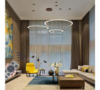 QHQQXN Chandelier LED Pendant Light Creative Circle Pendant Lamp Ceiling Lights Dimmable with Remote Control Height Adjustable Ceiling Pendant Bedroom Living Room Kitchen s,White,3ring40+60+80cm sm