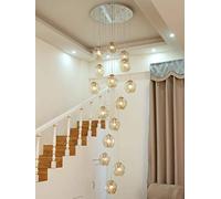 QHQQXN Chandeliers,15 Glass Balls Spiral Stair Long Building Large Living Room Hollow Stair Light Long Light