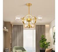 QHQQXN Chandeliers, Glasss, Satin Brass, Bean Ceilingp for Living Room Restaurant Kitchen Island G9 Base/3 Lights