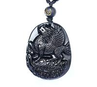 QHQQXN Charm Jewelry Natural Black Obsidian Beads Necklace Hand-Carved Dragon Horse Jade Pendant Charm Jewelry for Man Women Amulet Auspicious Gifts