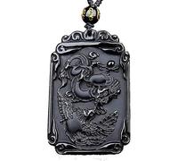 QHQQXN Charm Jewelry Natural Black Obsidian Beads Necklace Hand-Carved Dragon Phoenix Jade Pendant Fashion Charm Jewelry Auspicious Amulet Gifts