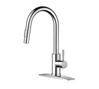 QHQQXN Chrome Kitchen Faucet with Pull Down Sprayer, High Arc Modern Classic Sink Faucet Stainless Steel with Deck Plate Fit for 1 or 3 Hole for Pot Filler Bar Farmhouse Laundry Rv