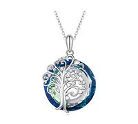 QHQQXN Damen-Halskette „Baum des Lebens“, Glücksbringer, Blauer Evil-Eye-Schutz-Anhänger mit Kreis-Kristall-Halskette, Weißgold vergoldet